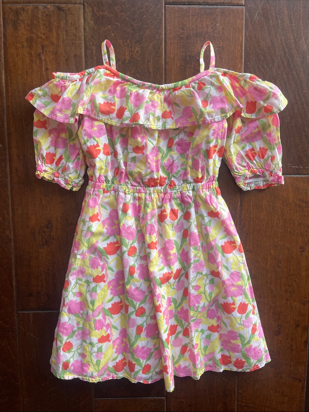 JANIE AND JACK Girls Size 8 Floral Off-Shoulder Sundress - Pink & Coral
